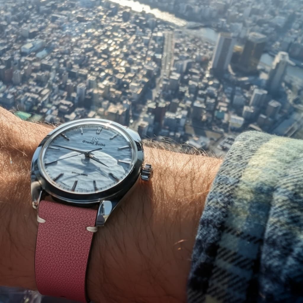 Grand Seiko Omiwatari on Model 2 Premium - Aubergine strap