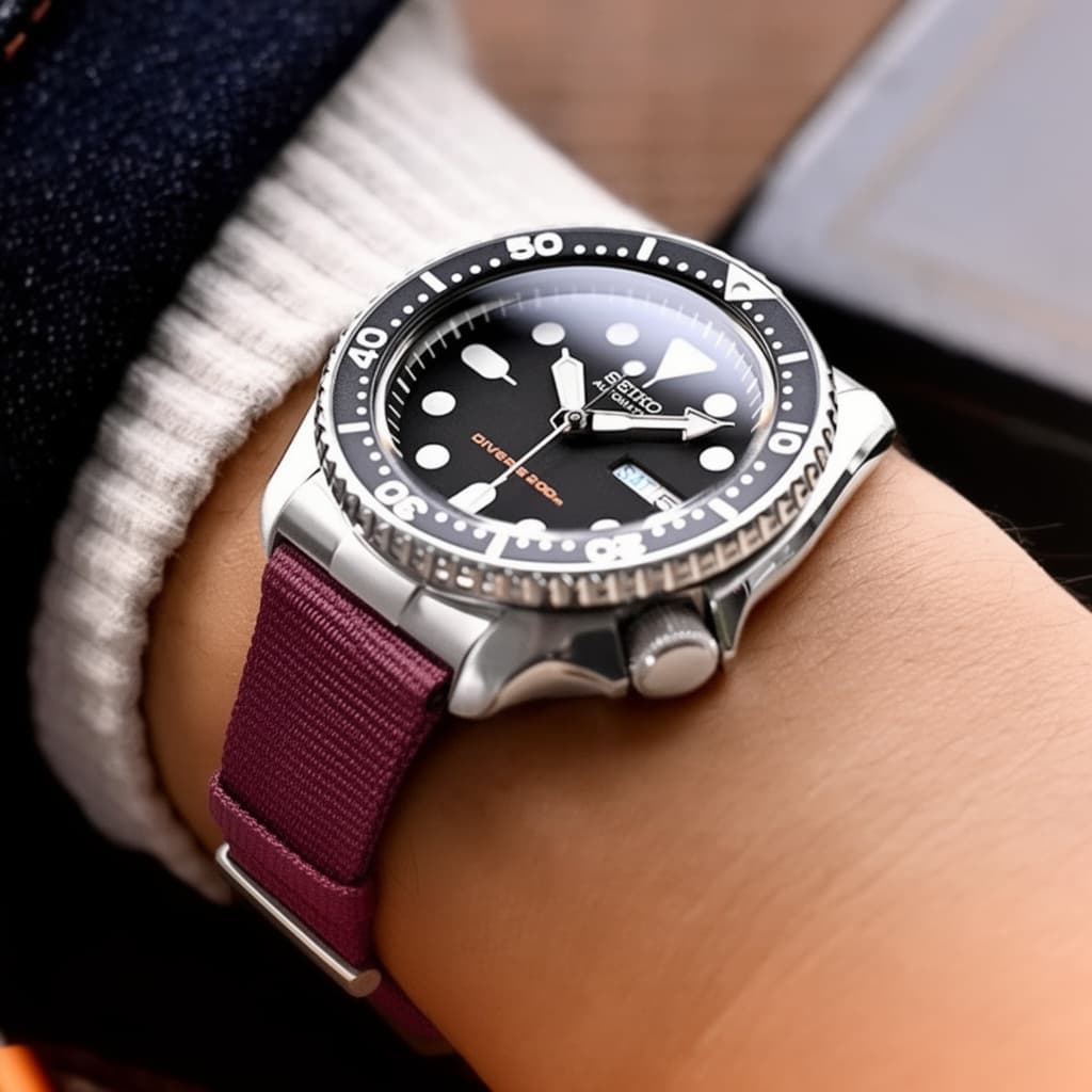 Seiko SKX007 on Burgundy NATO strap