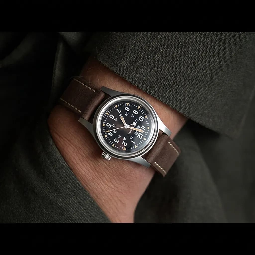 Hamilton Khaki Field Automatic on Vintage Leather strap