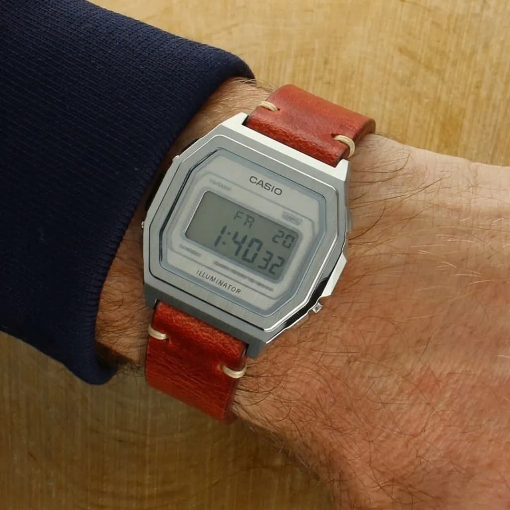 Casio A168 on Model 2 Premium - Crimson Red strap