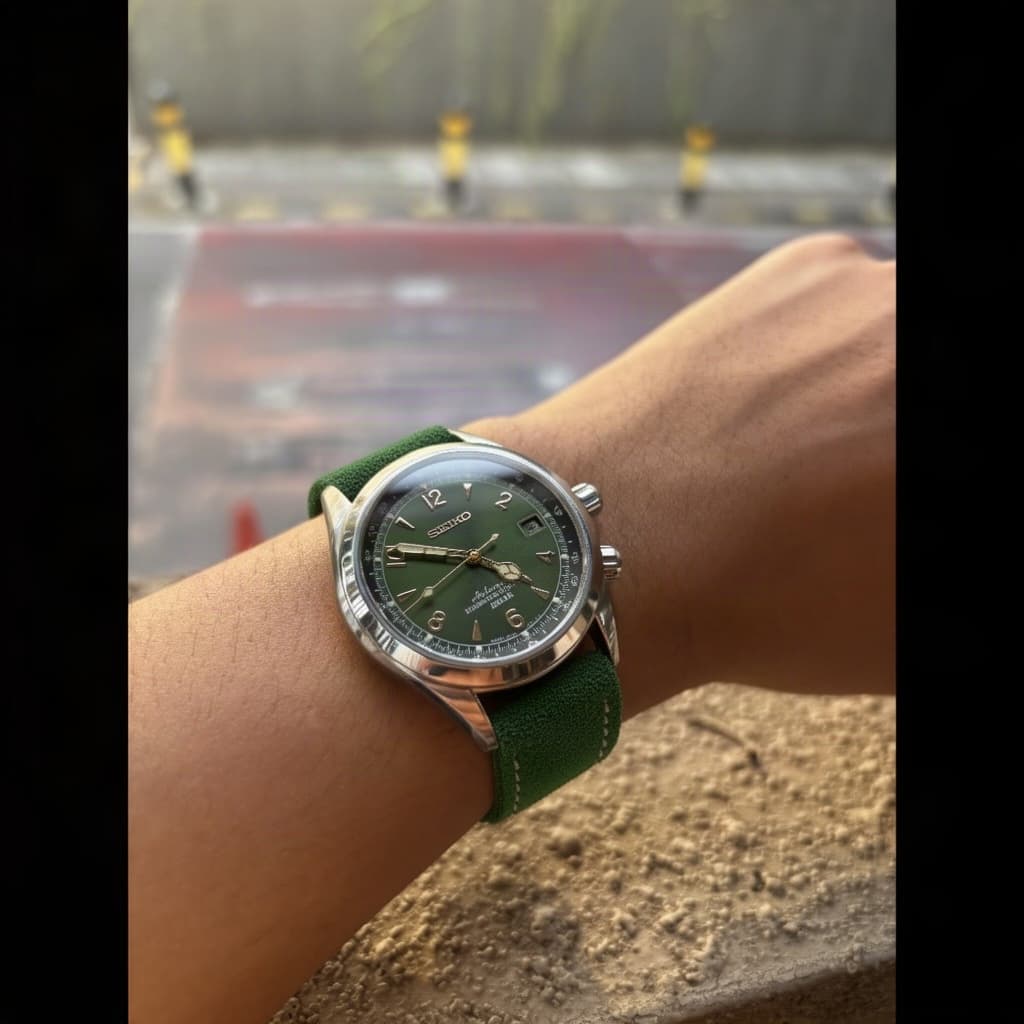Seiko Presage Cocktail Time on Green Classic Suede strap