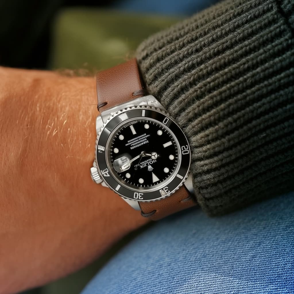 Rolex Submariner on Weathered Brown Leather strap
