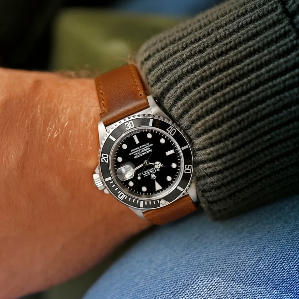 Rolex Submariner on Weathered Brown Leather strap