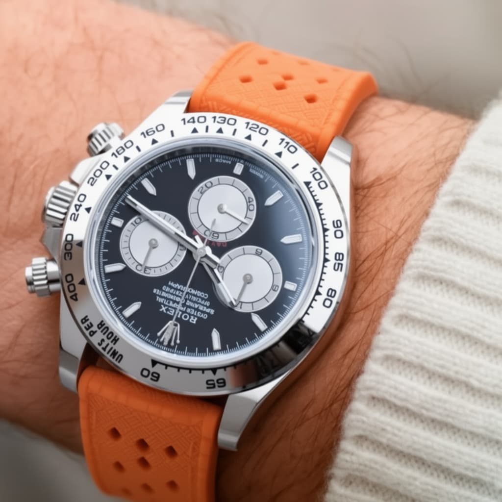 Rolex Daytona on Bright Orange FKM Rubber strap
