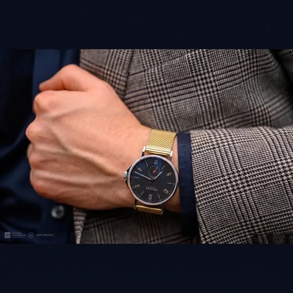 Nomos Tangente on Gold Milanese Mesh