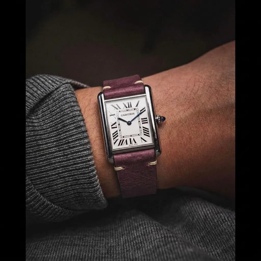 Cartier Tank on Burgundy NATO strap