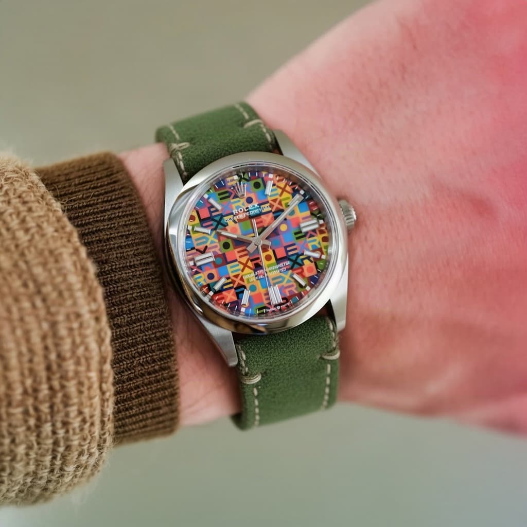 Rolex Oyster Perpetual "Jubilee Motif" on Green Classic Suede