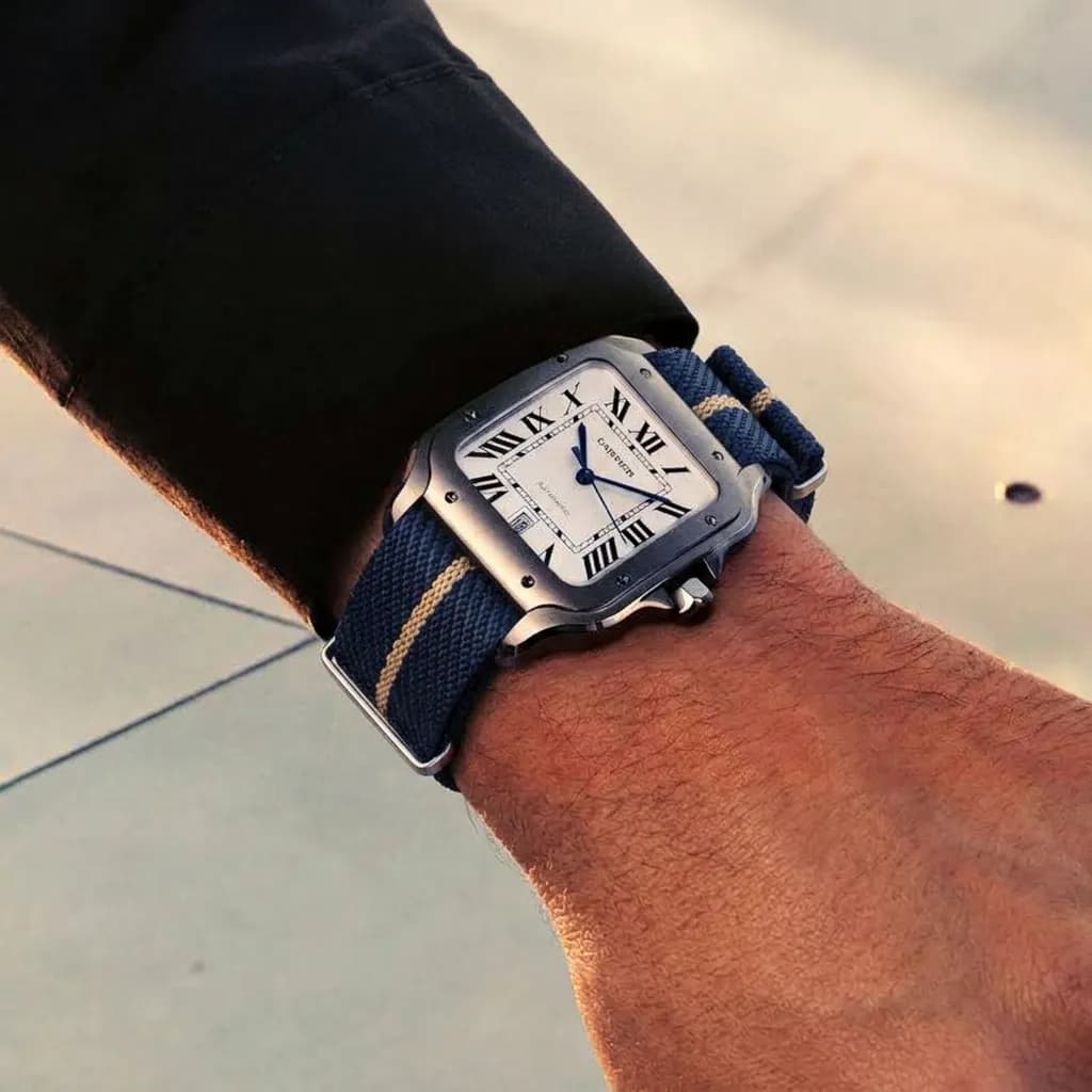 Cartier Santos on Woven Single Pass strap
