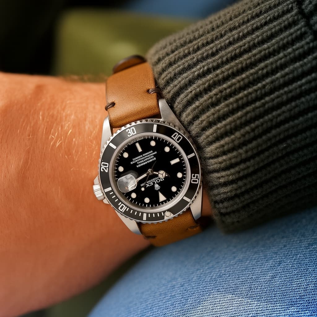 Rolex Submariner on Weathered Brown Leather strap
