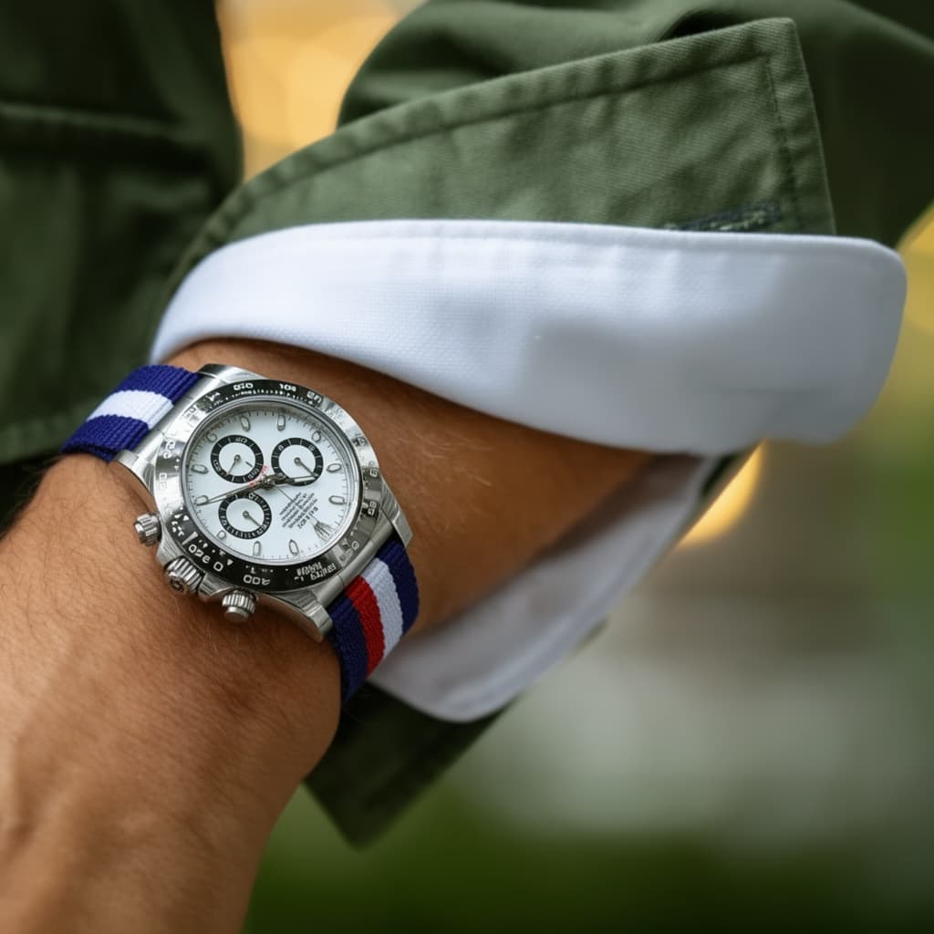 Custom Timepiece on Red/White/Blue NATO