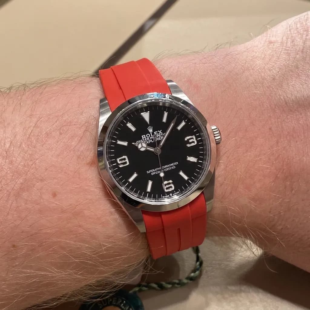 Rolex Explorer on Red Classic Suede strap