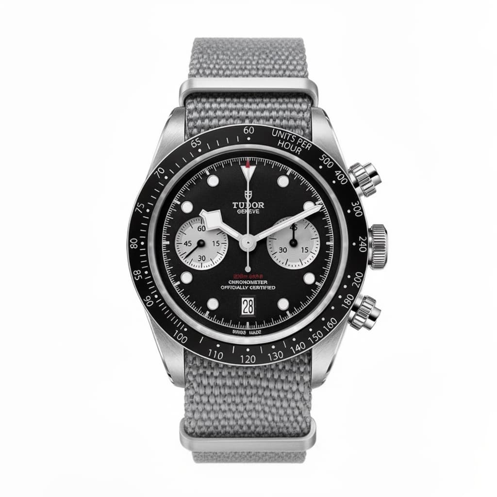 Tudor Black Bay Chrono on Orange Pin Stripe NATO strap
