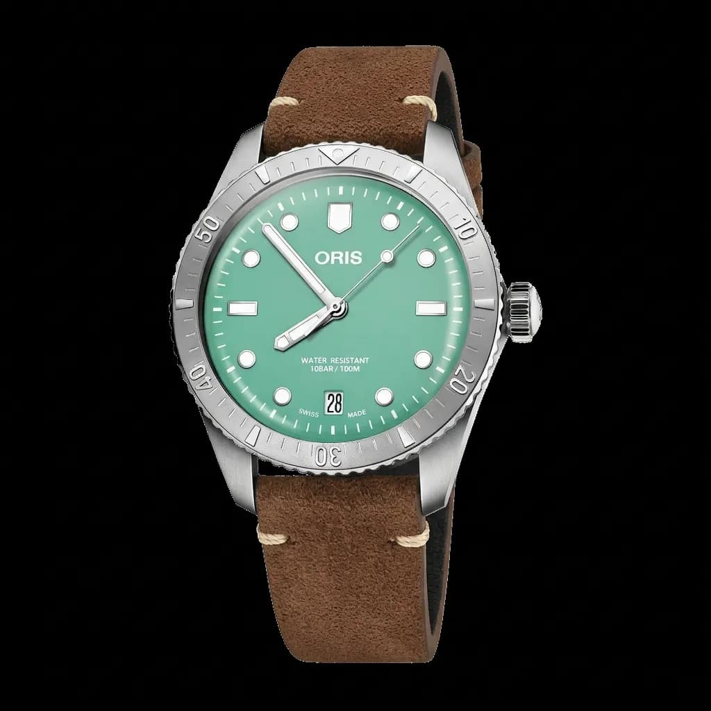 Oris Aquis Date on Brown Classic Suede strap