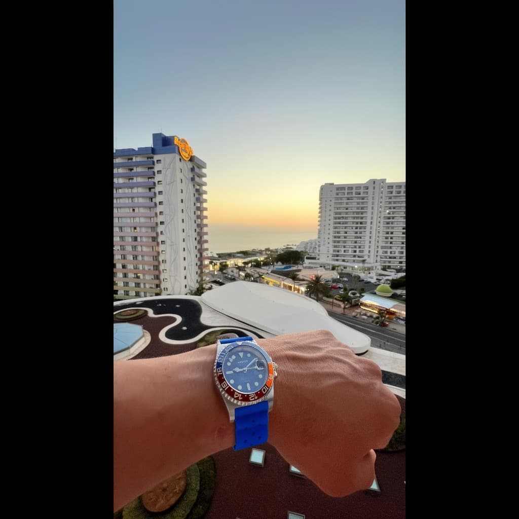 Rolex GMT-Master II "Pepsi" on Light Blue Tropical Style FKM Rubber strap
