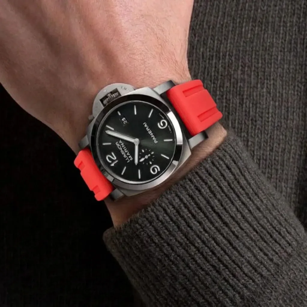 Panerai Luminor Marina on Coral Red Heavy Duty Rubber
