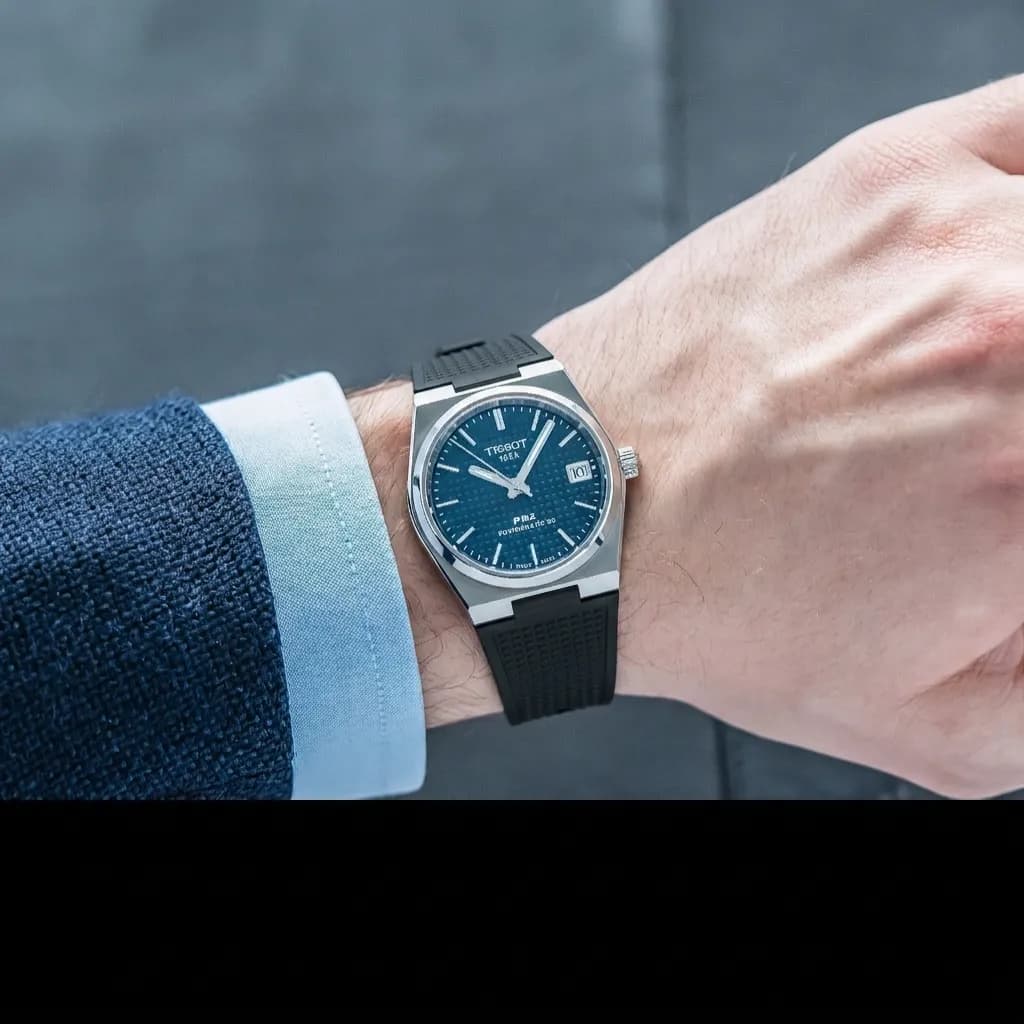Tissot PRX Powermatic 80 on Black FKM Waffle
