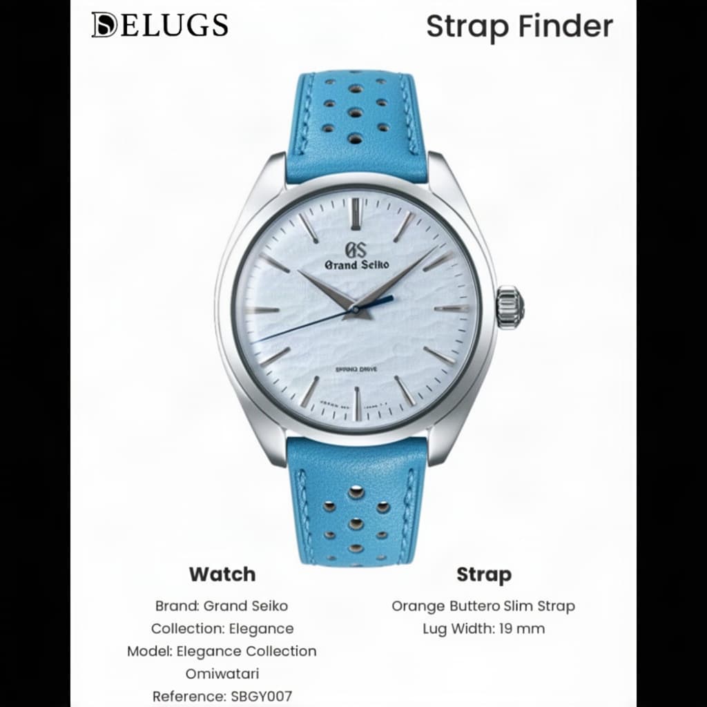 Grand Seiko Elegance Collection Omiwatari on Light Blue Perforated Leather Rally strap