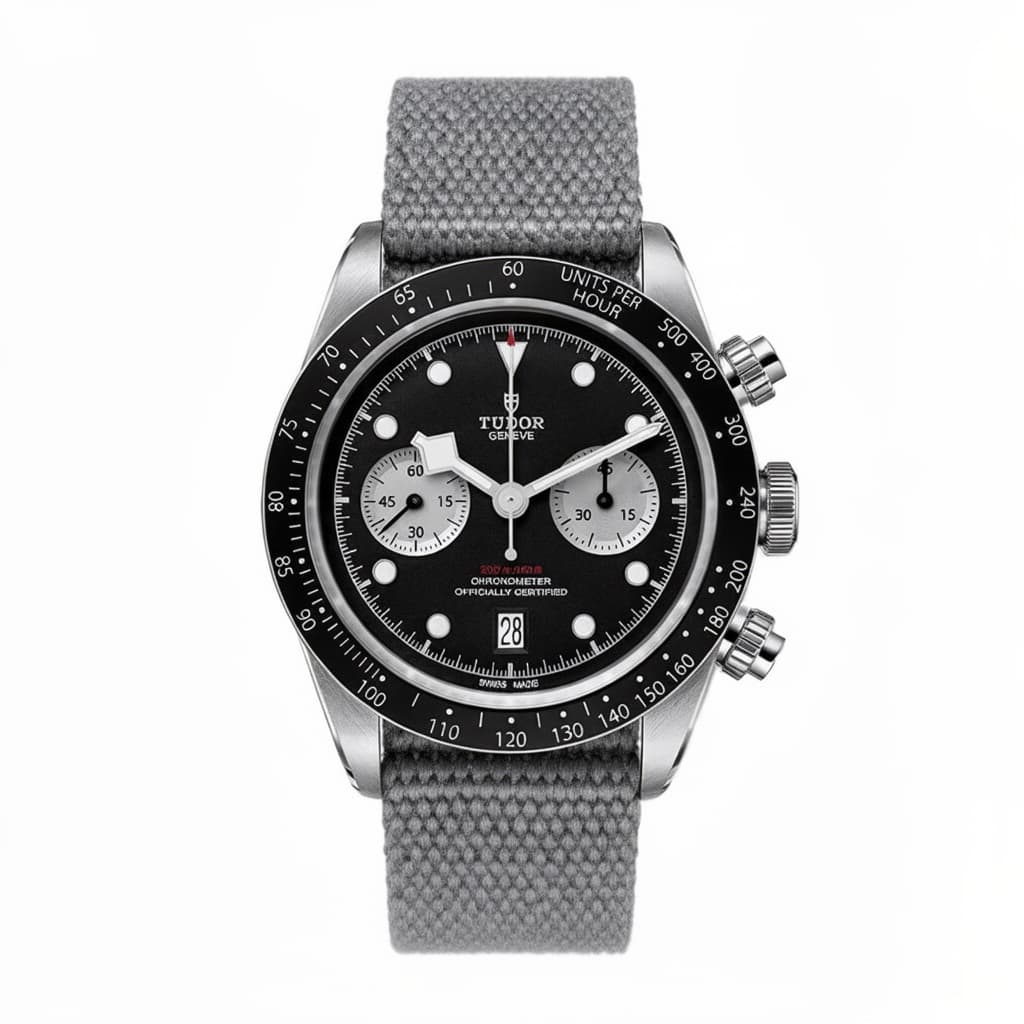 Tudor Black Bay Chrono on Orange Pin Stripe NATO strap