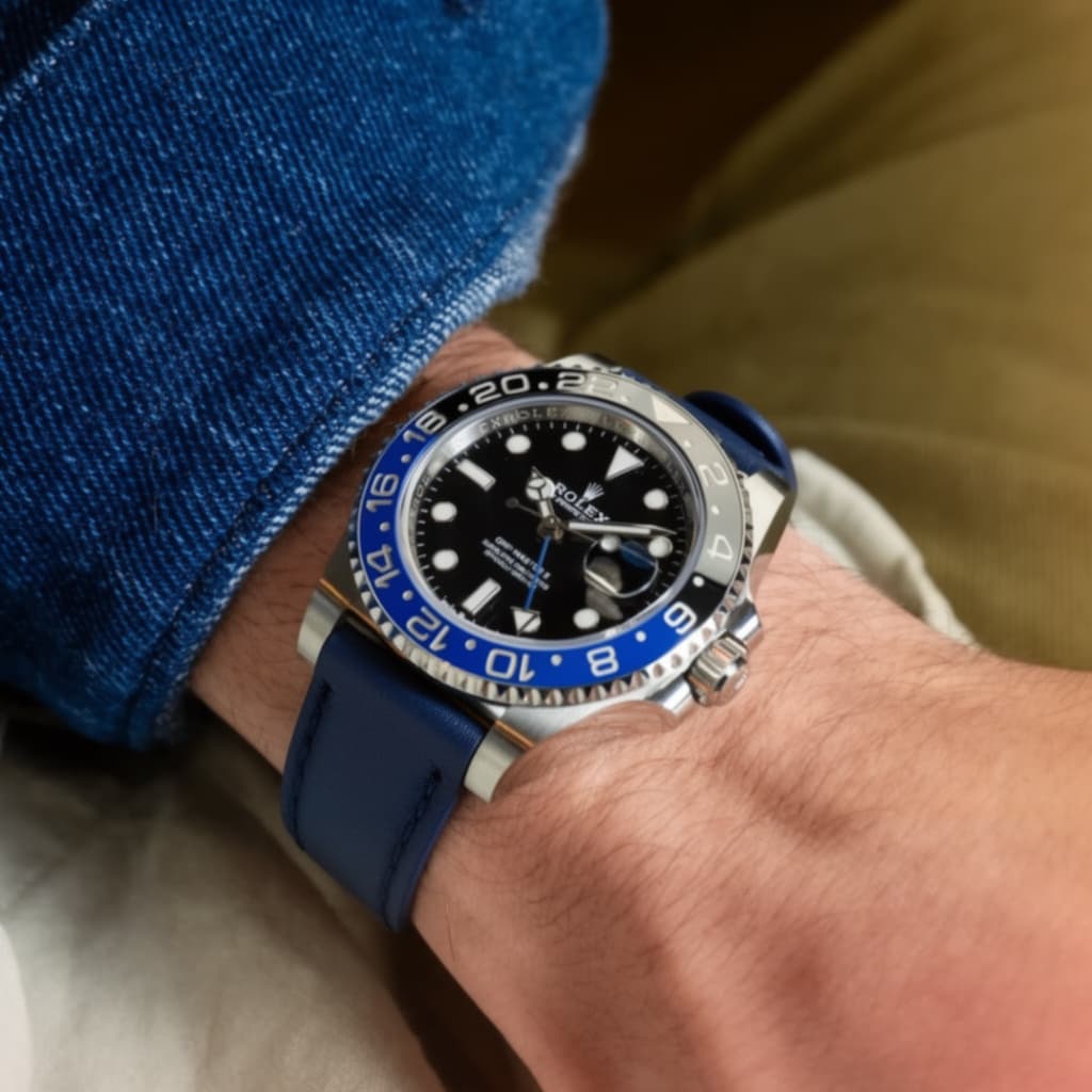 Rolex GMT-Master II on Navy Perforated Leather Rally strap