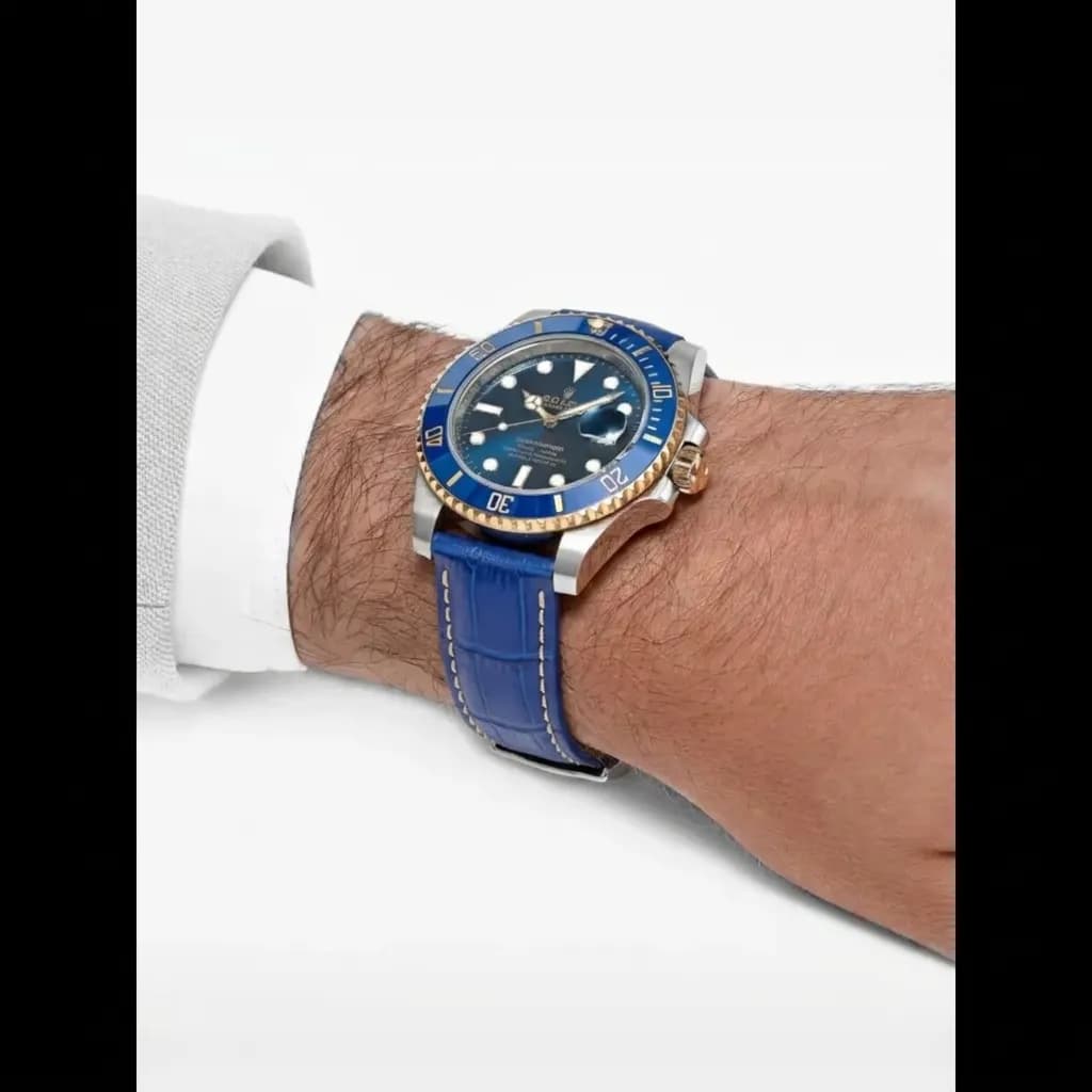 Rolex Submariner Date on Blue Crocodile Embossed