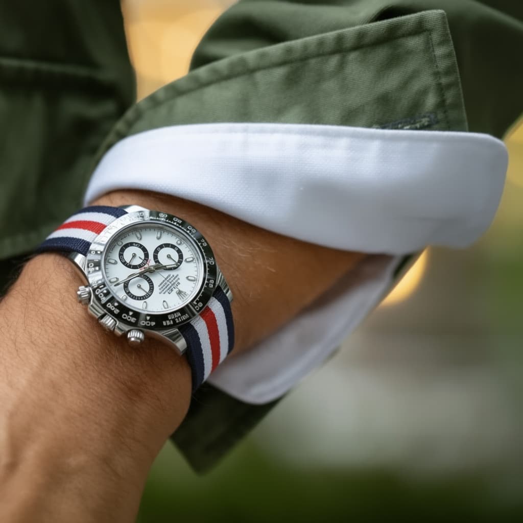 Rolex Daytona on Navy/White/Red NATO