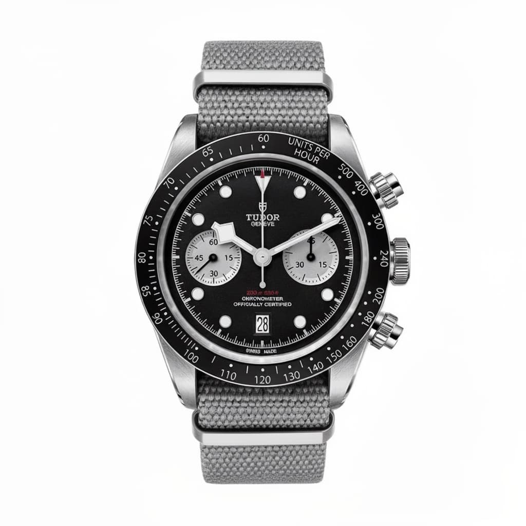 Tudor Black Bay Chrono on Orange Pin Stripe NATO strap