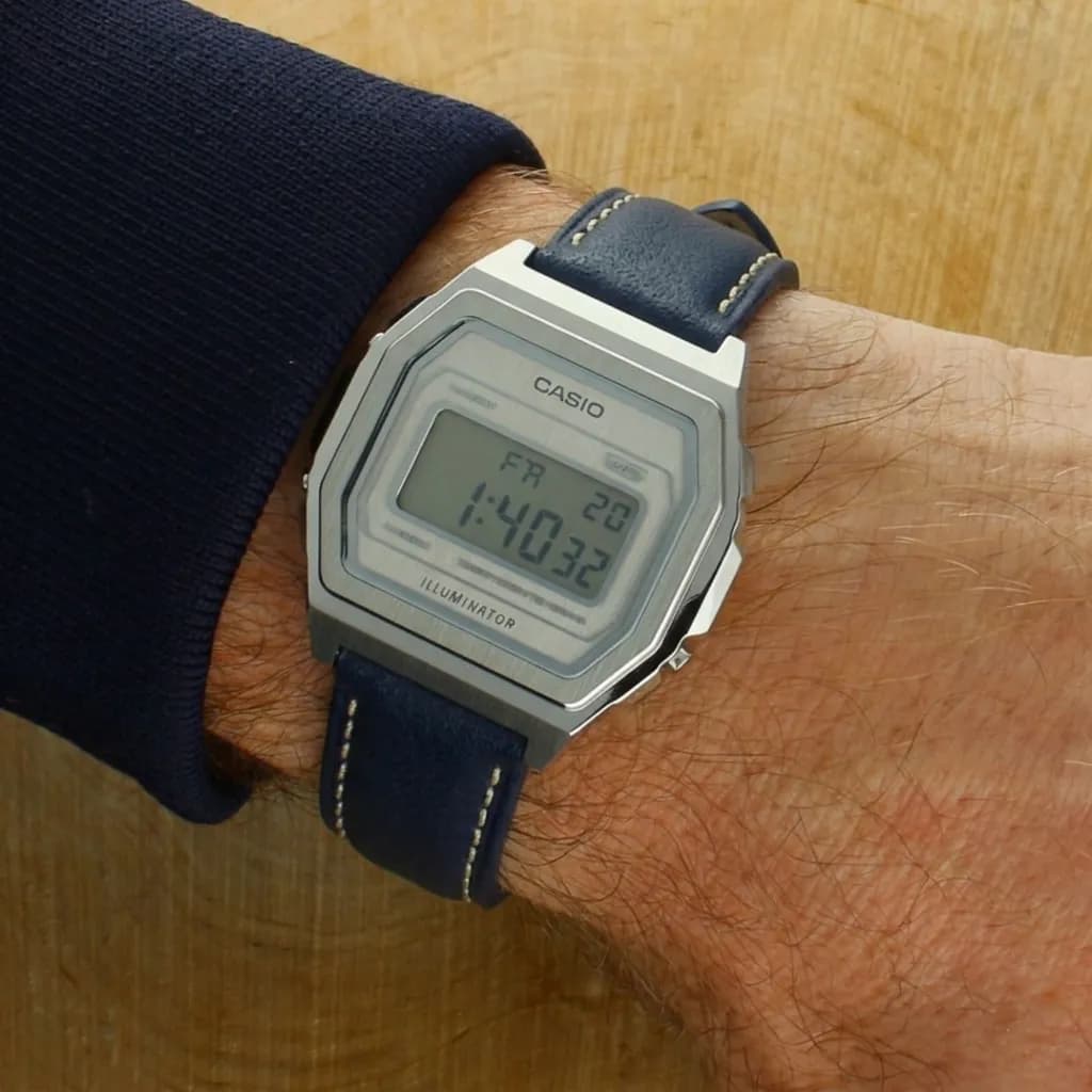 Casio A168 on Navy Vintage Padded Leather strap