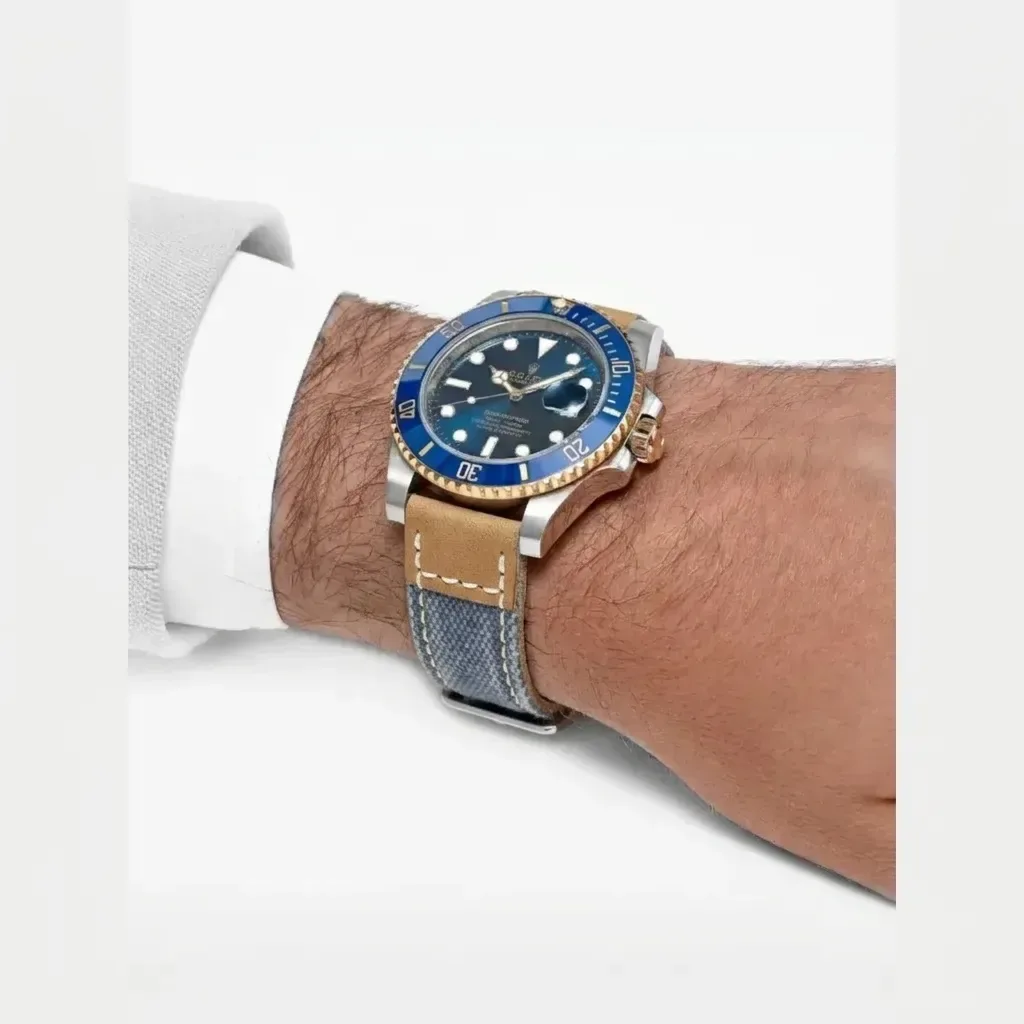 Rolex Submariner Date on Blue & Tan Canvas & Leather