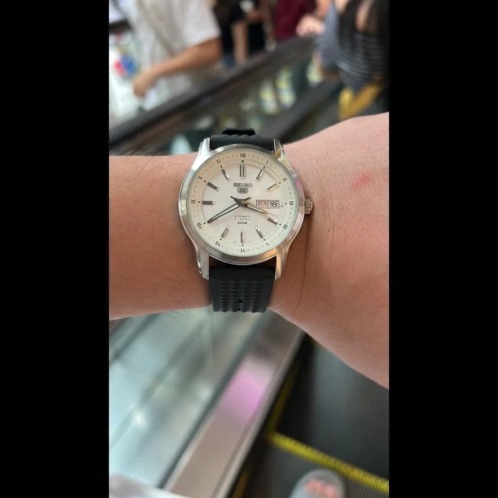 Seiko 5 Automatic on Black FKM Waffle