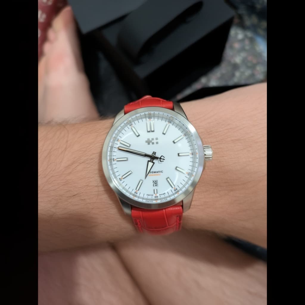 Custom Timepiece on Red Crocodile Embossed strap