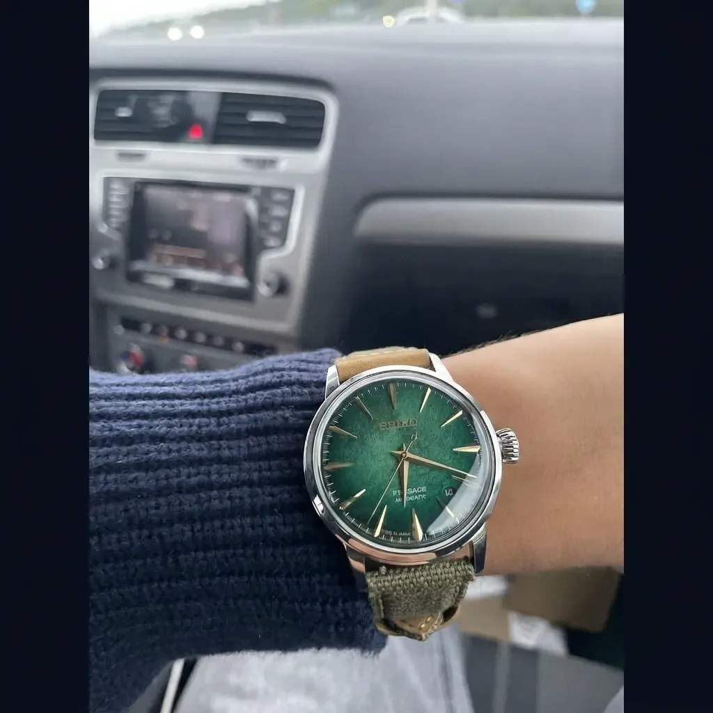 Seiko Presage Cocktail Time on Olive & Tan Canvas & Leather strap