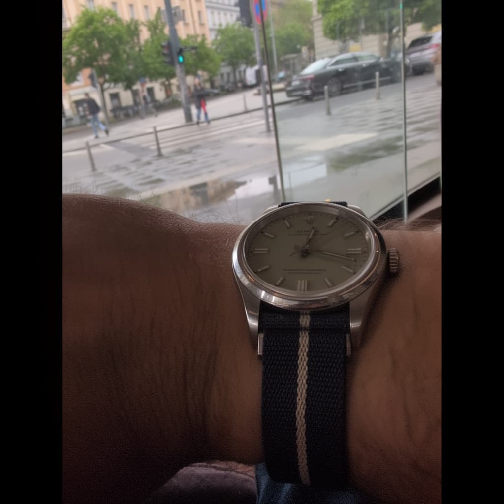Custom Timepiece on Navy & Tan Woven Single Pass strap